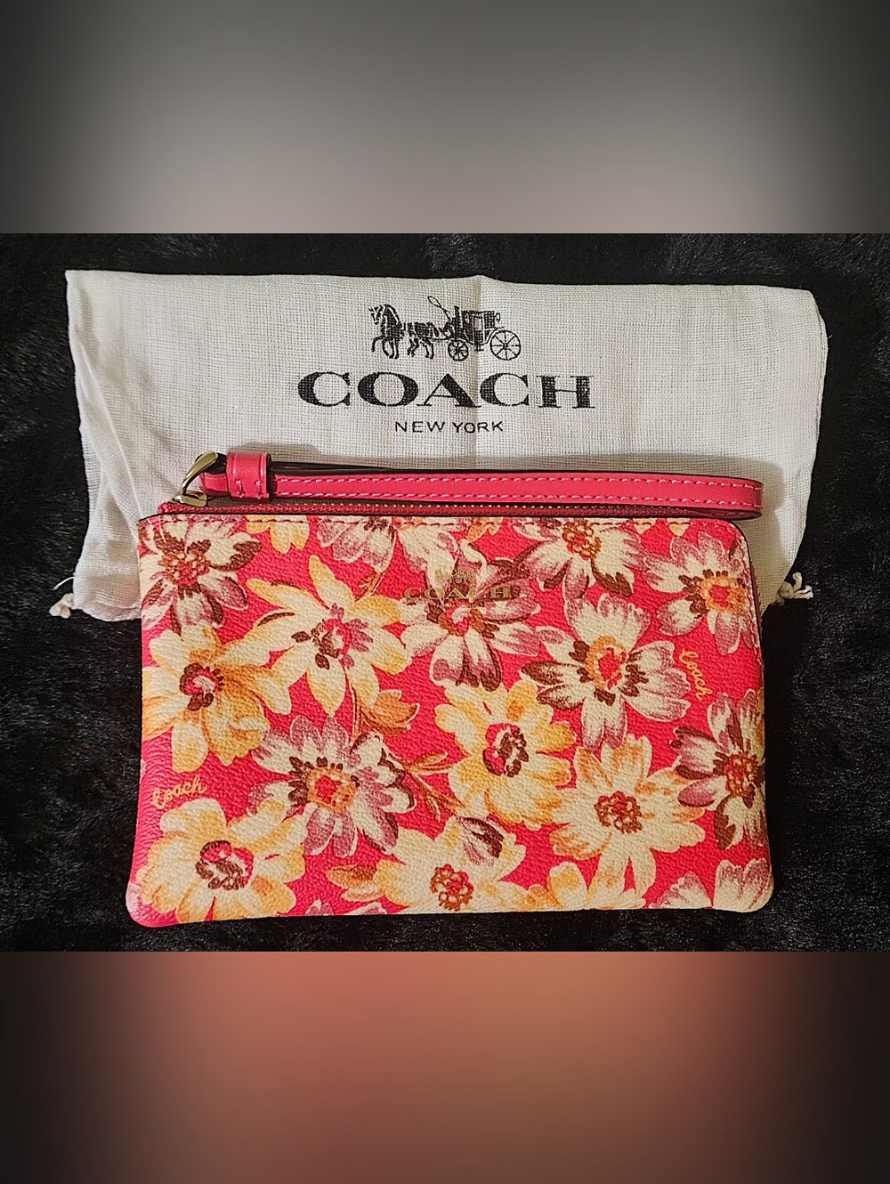 Coach Corner Zip Wristlet With Vintage Daisy Script Print
